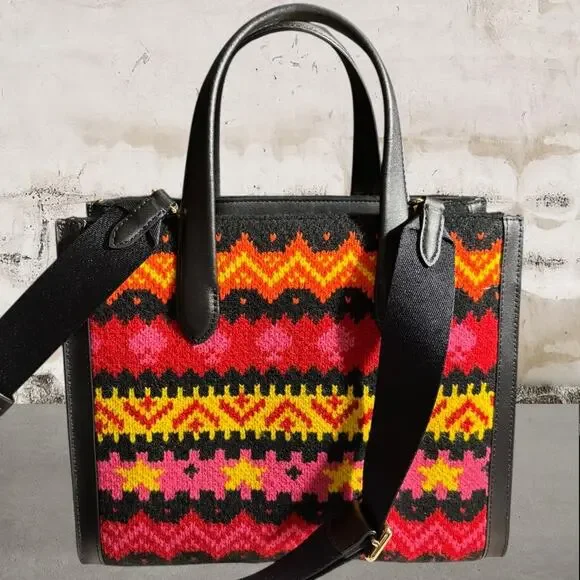Kate Spade NWOT Manhattan Carnival Fair Isle Sweater Knit Small Tote & Dust Bag